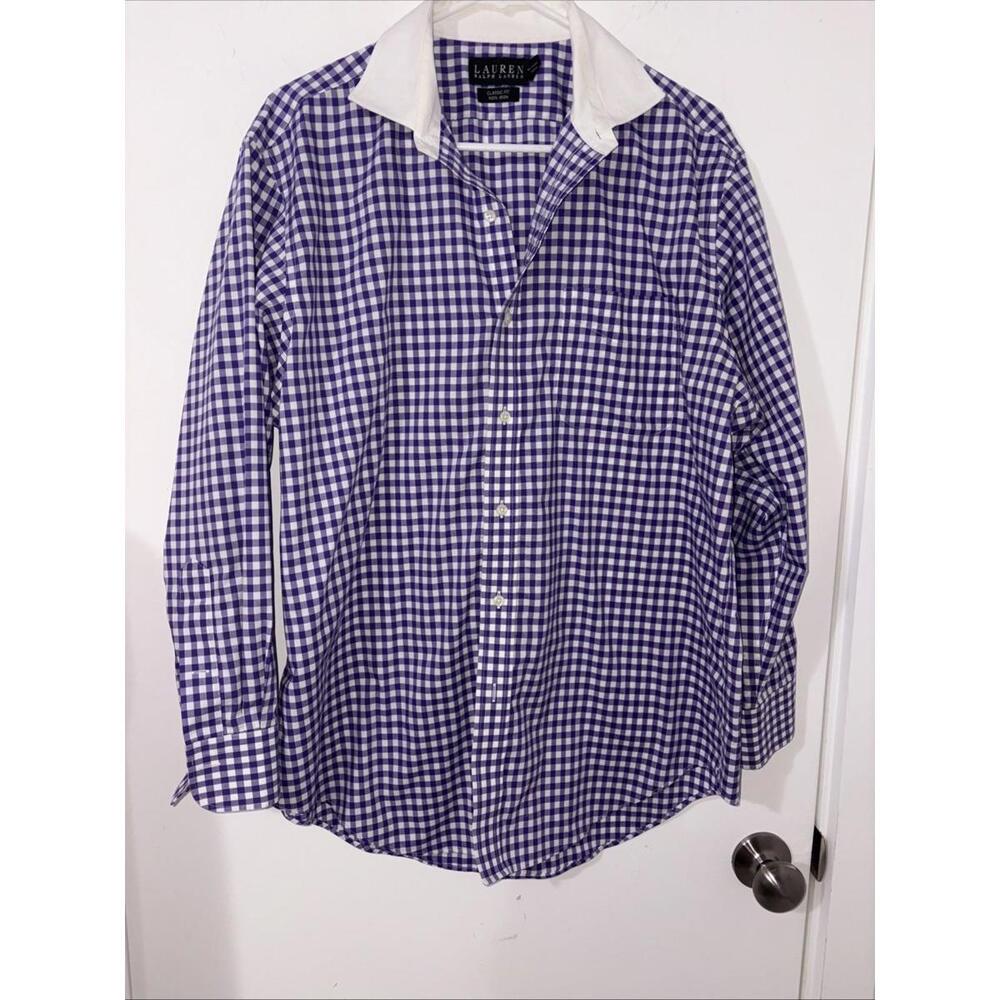 Ralph Lauren Purple No Iron 16.5‎ 32/33 Long Sleeve Button Up Check